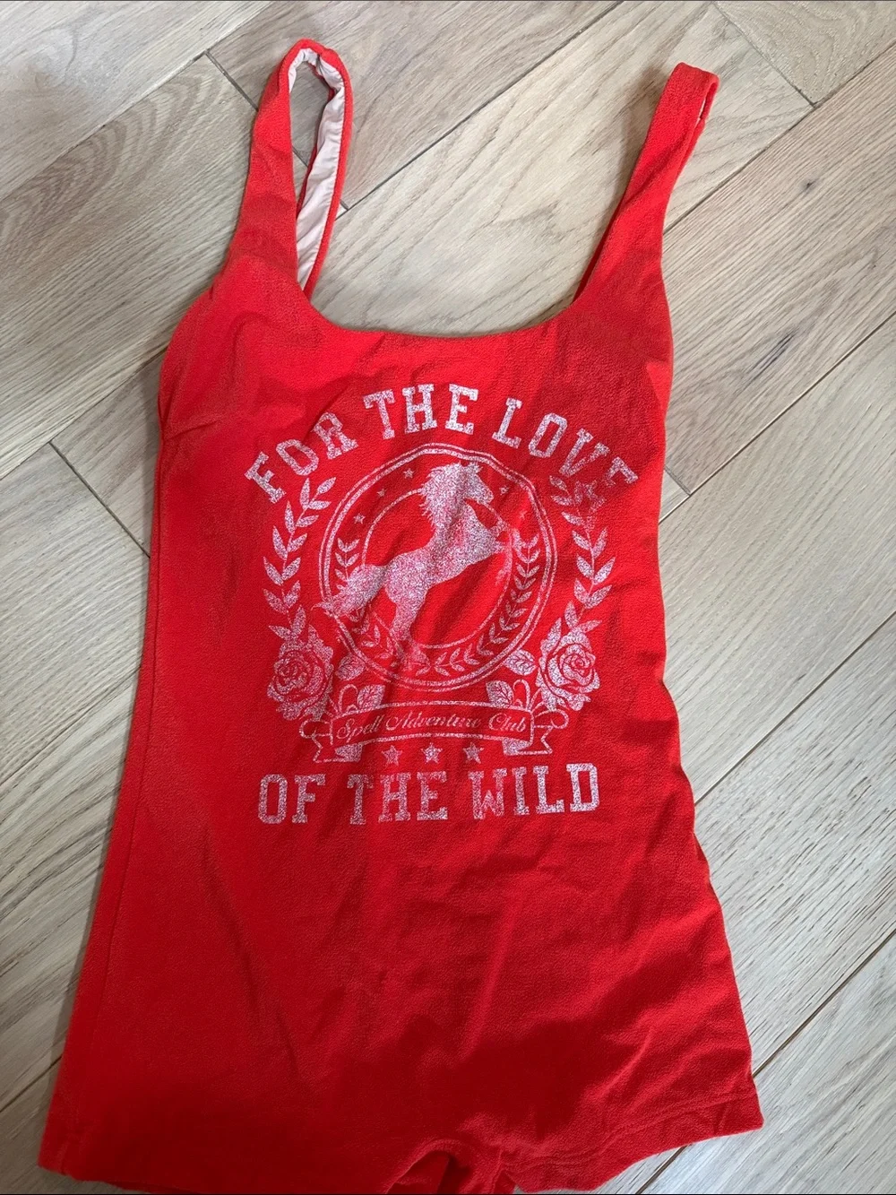 Spell Red One-Piece Scoop Swim - White Graphic